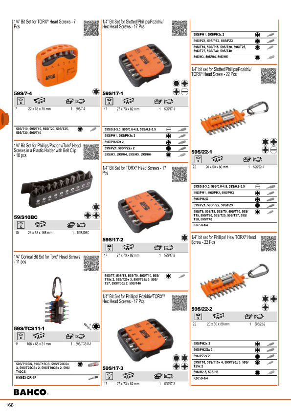 BITS SET 17PCS PZ,PH,TORX,HEX