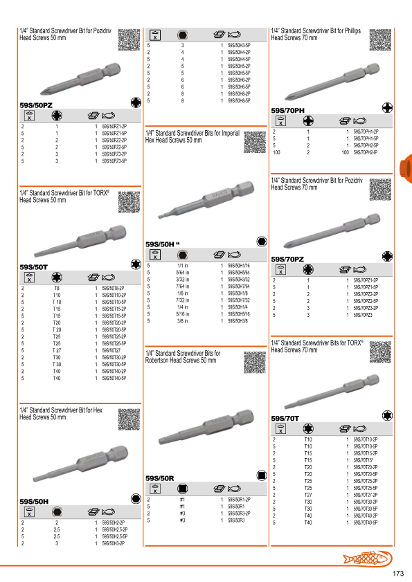 5XBITS HEX4 50MM 1/4  STANDARD