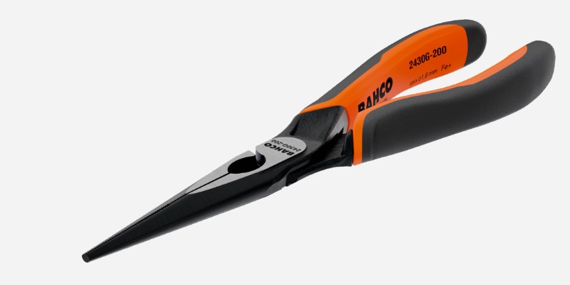 ERGO™ Long Snipe Nose Pliers with Self-Opening Dual-Component Handles and Phosphate Finish (200 mm)